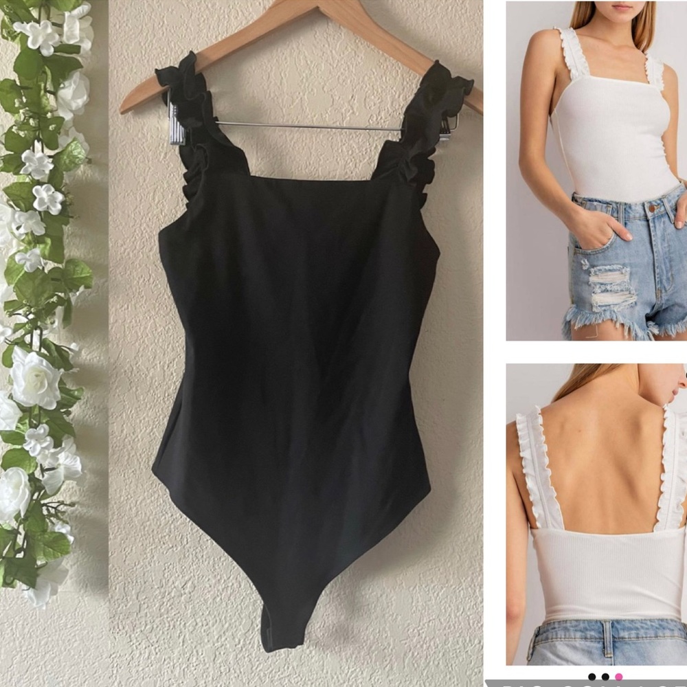 Urban Outfitters Black Ruffle Strap Bodysuit
